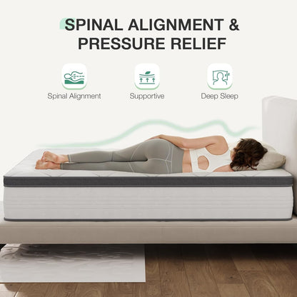 Queen Size Hybrid Mattress with Pillowtop for Comfort