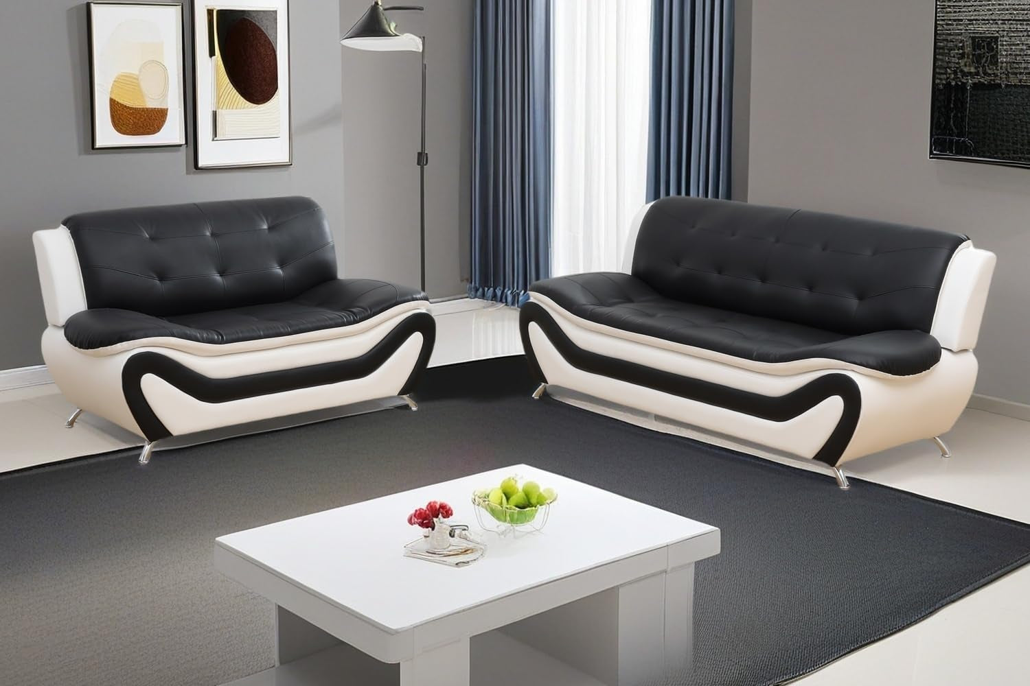 Sectional Sofa Set Modern Faux Leather 5 Seat Black White ShipItFurniture