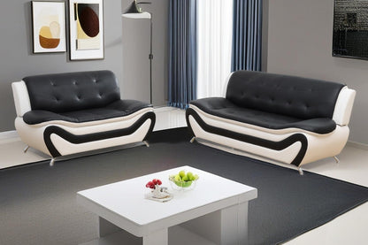 Sectional Sofa Set Modern Faux Leather 5 Seat Black White ShipItFurniture