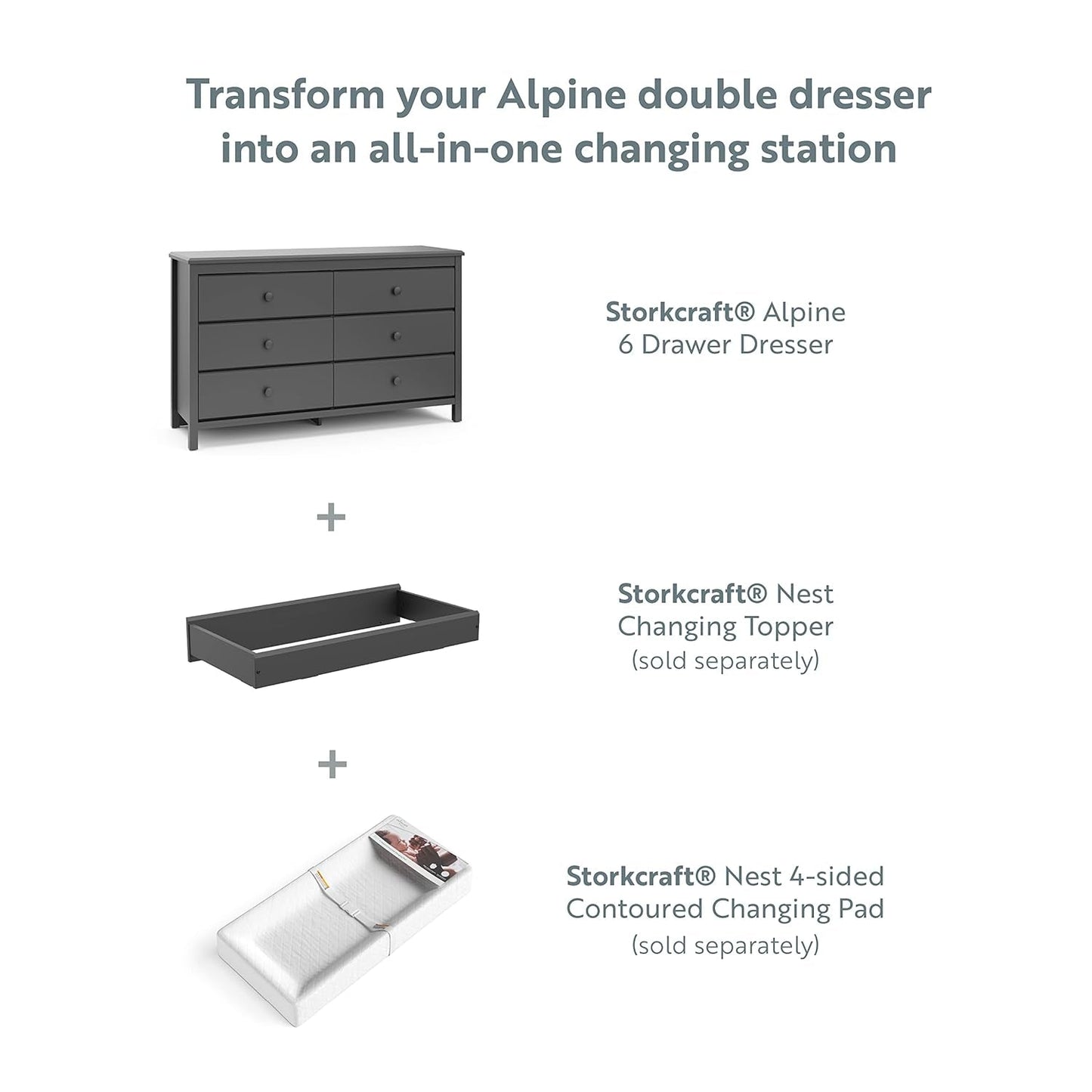 Alpine 6 Drawer Double Dresser (Gray) – GREENGUARD Gold Certified, Dresser for Nursery, 6 Drawer Dresser, Kids Dresser, Nursery Dresser Drawer Organizer, Chest of Drawers ShipItFurniture