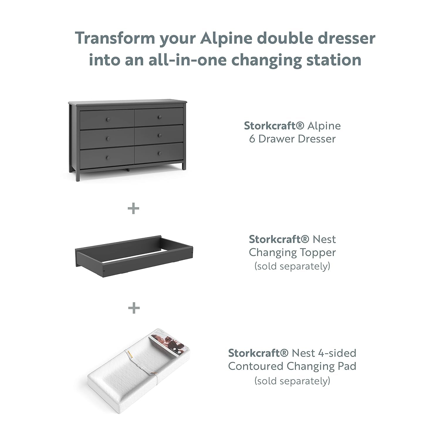 Alpine 6 Drawer Double Dresser (Gray) – GREENGUARD Gold Certified, Dresser for Nursery, 6 Drawer Dresser, Kids Dresser, Nursery Dresser Drawer Organizer, Chest of Drawers ShipItFurniture