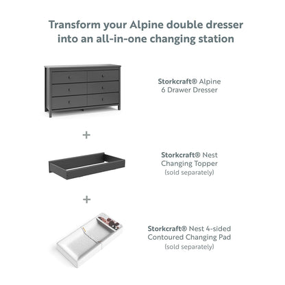 Alpine 6 Drawer Double Dresser (Gray) – GREENGUARD Gold Certified, Dresser for Nursery, 6 Drawer Dresser, Kids Dresser, Nursery Dresser Drawer Organizer, Chest of Drawers ShipItFurniture