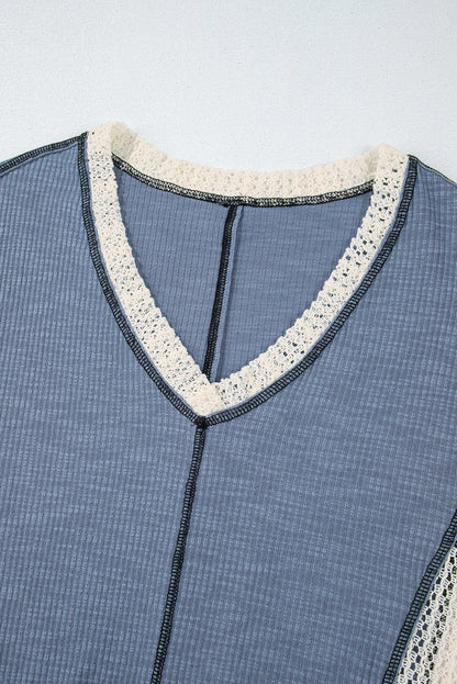 Ruby Crochet Detail Exposed Seam High Low Loose Top