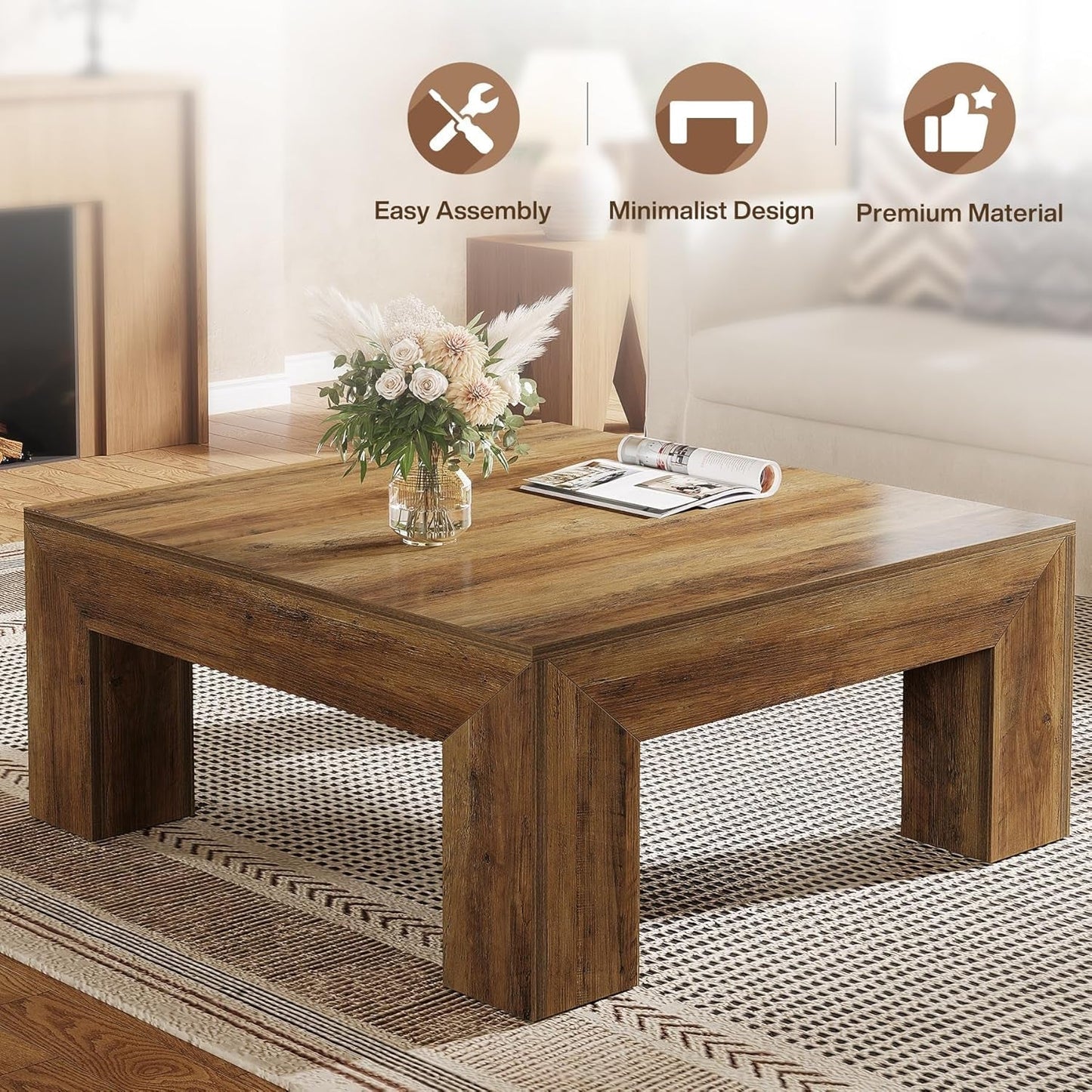 Rectangular Coffee Table ThirtyNine Inches Rustic Brown ShipItFurniture