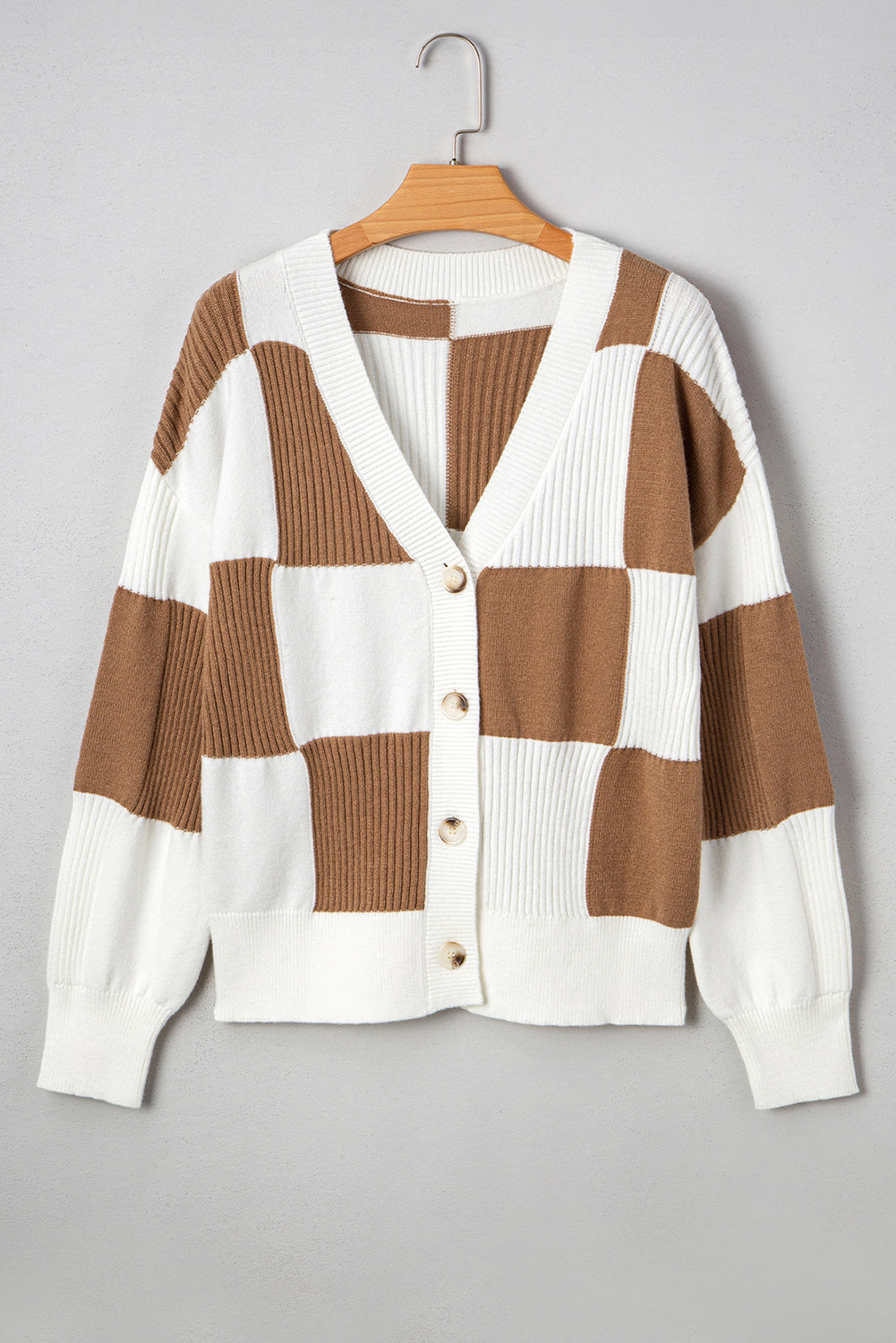 Julia Checkered Button Sweater Cardigan Threaded Pear