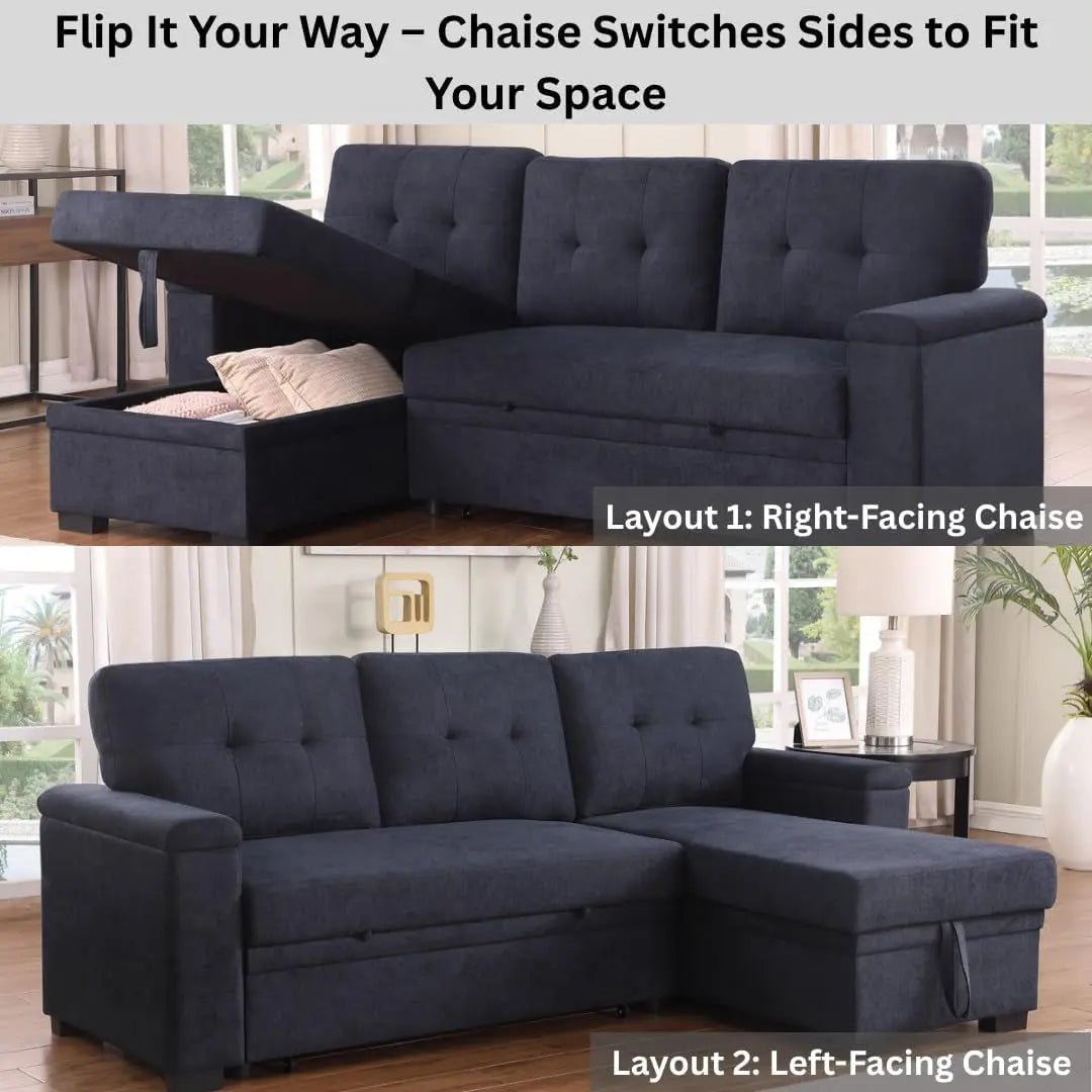 85Inch Dark Gray Reversible Sleeper Sectional Sofa - Get it from Bo
