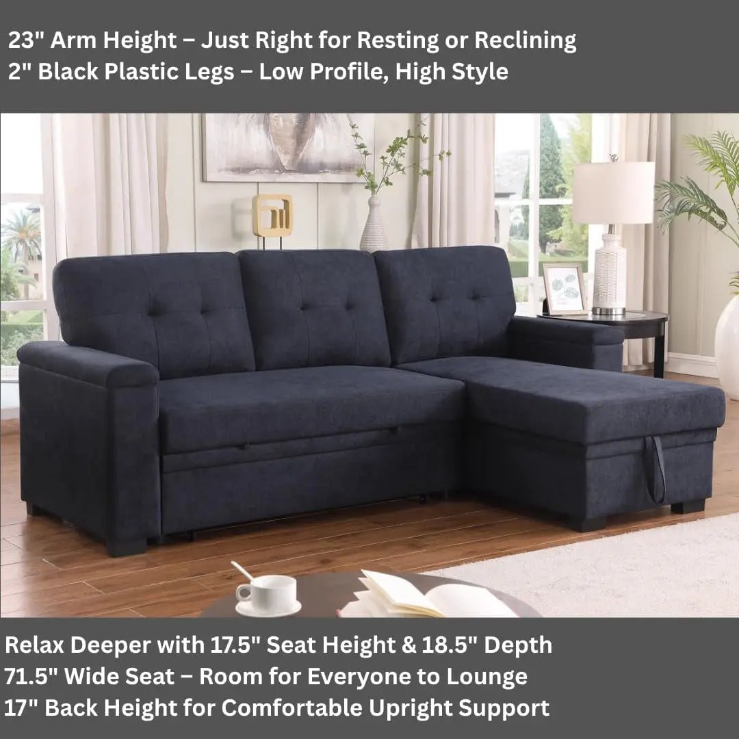 85Inch Dark Gray Reversible Sleeper Sectional Sofa - Get it from Bo