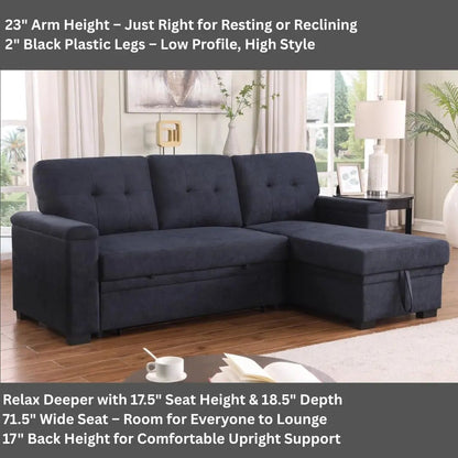 85Inch Dark Gray Reversible Sleeper Sectional Sofa - Get it from Bo