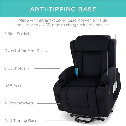 Electric Power Lift Linen Recliner Massage Chair Black ShipItFurniture