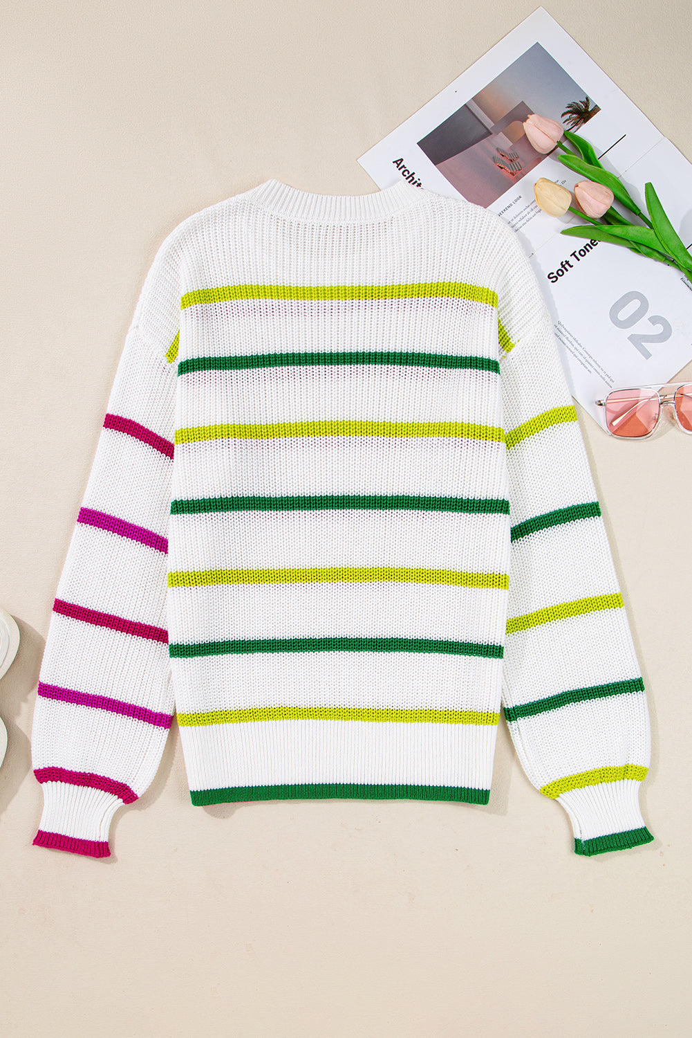 Emerson Colorful Striped Crew Neck Sweater Threaded Pear