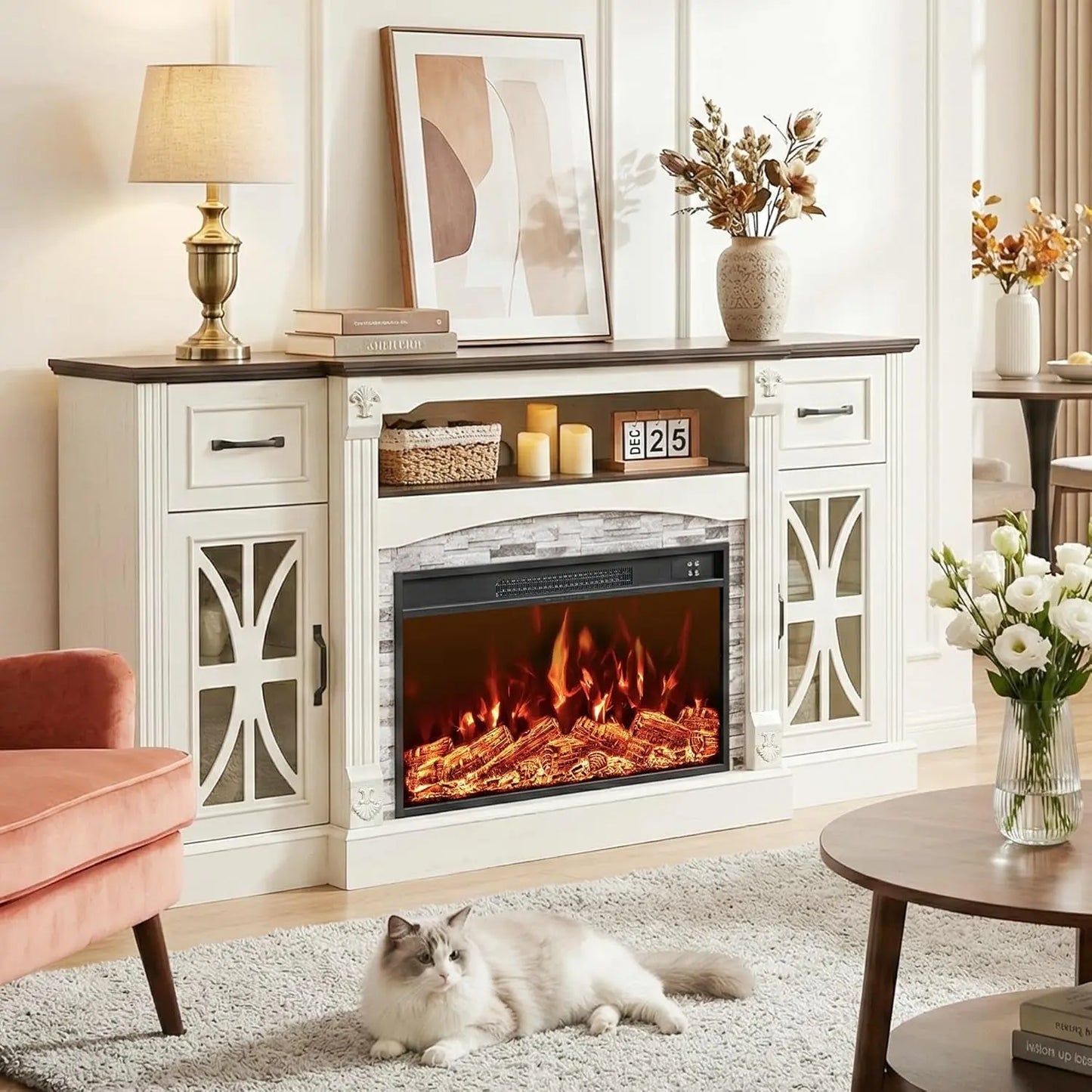 70Inch Electric Fireplace TV Stand BuiltIn PowerStrip ShipItFurniture