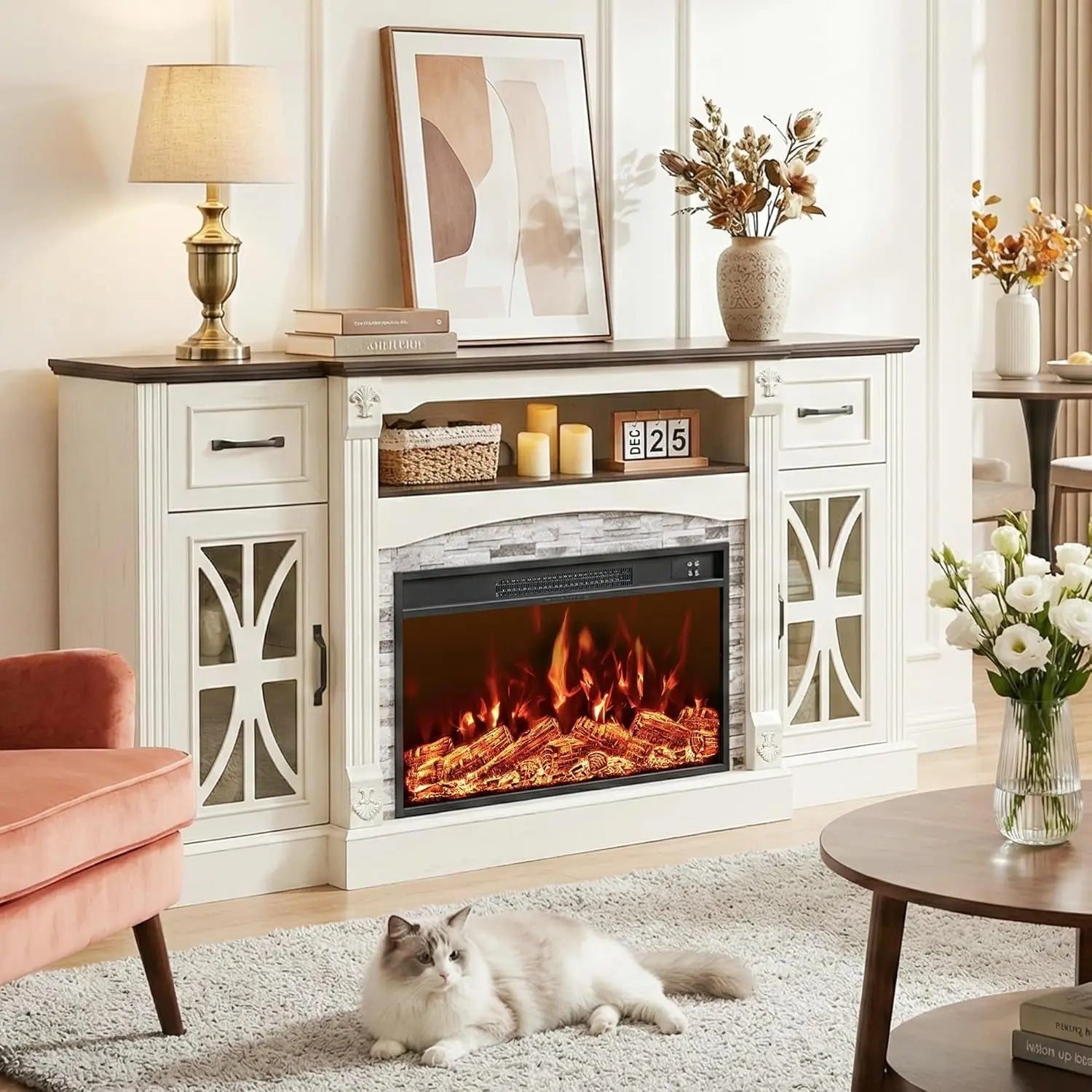 70Inch Electric Fireplace TV Stand BuiltIn PowerStrip ShipItFurniture