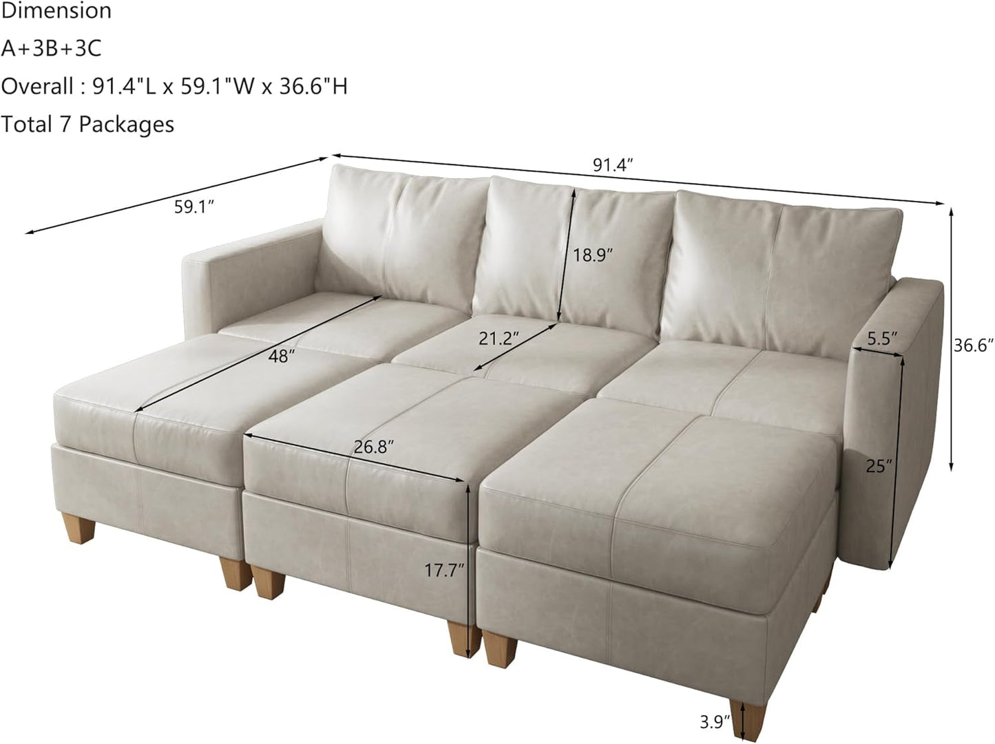 Faux Leather Modular Sectional Sleeper Sofa Storage ShipItFurniture