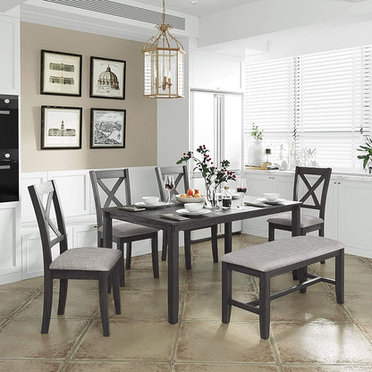 Grey Wooden Rectangular Dining Table Set of 6-0