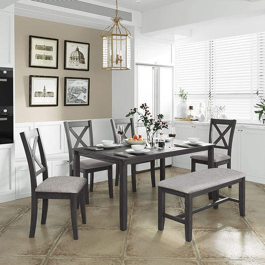 Grey Wooden Rectangular Dining Table Set of 6-0