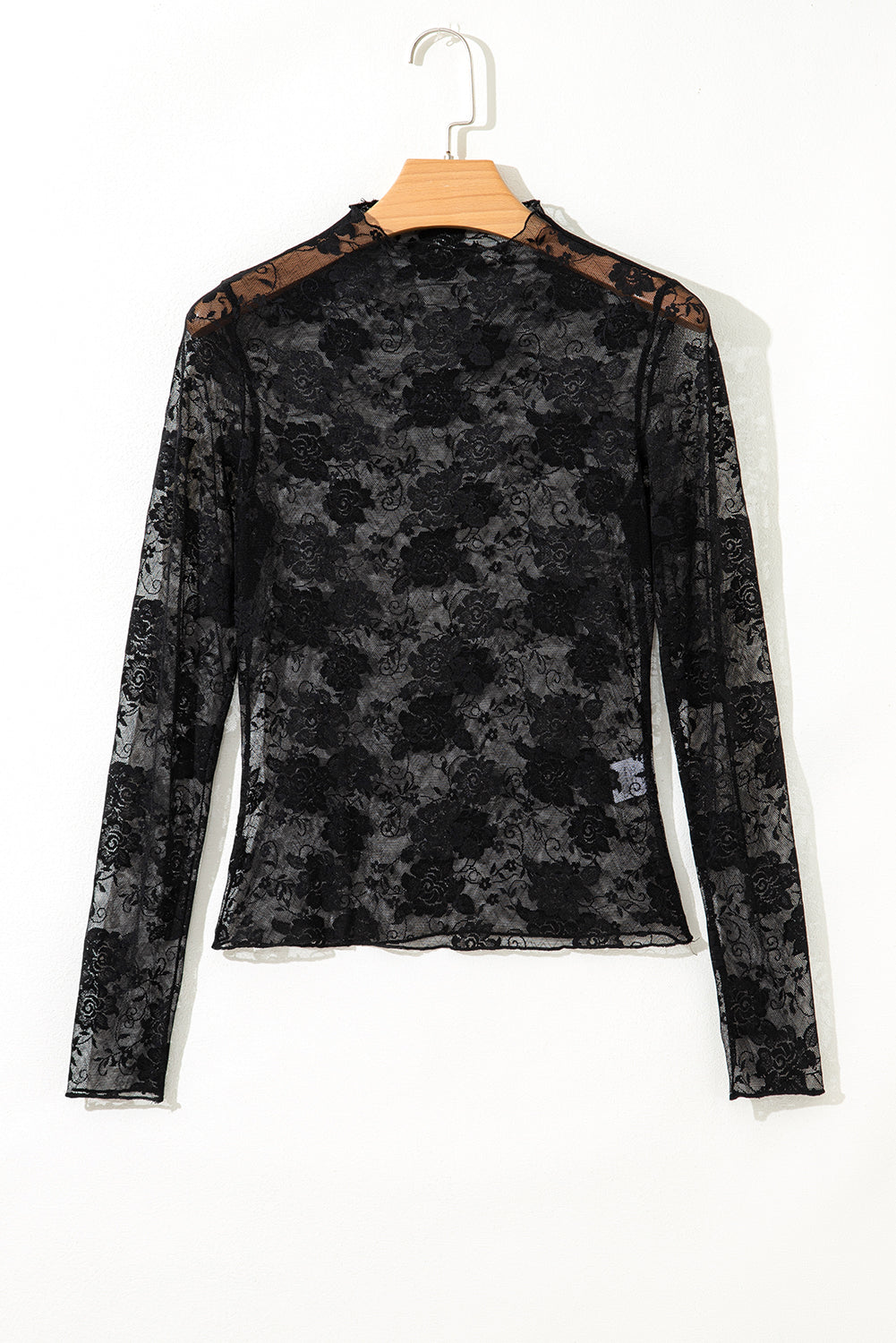 Myla Sheer Floral Lace Mesh Mock Neck Long Sleeve Top Threaded Pear