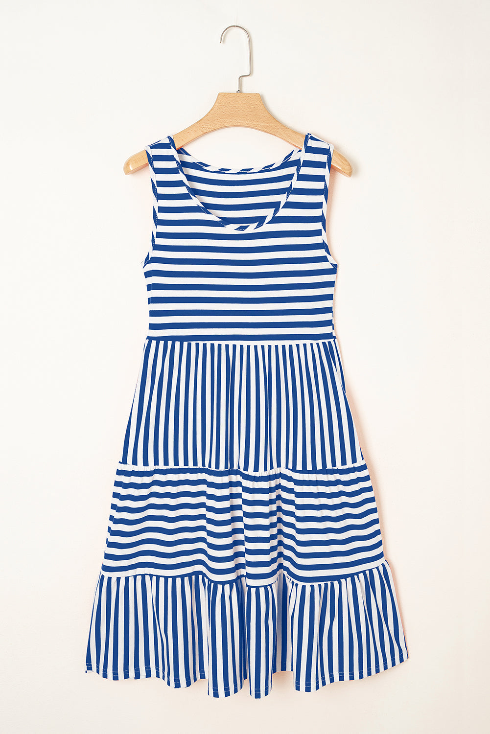 Ellie Stripe U Neck Sleeveless Loose Fit Mini Dress Threaded Pear