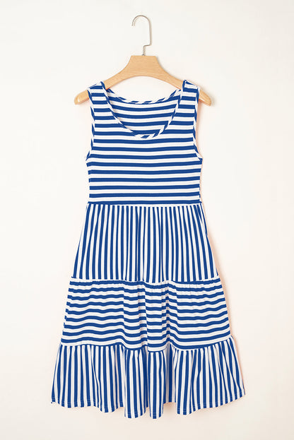 Ellie Stripe U Neck Sleeveless Loose Fit Mini Dress