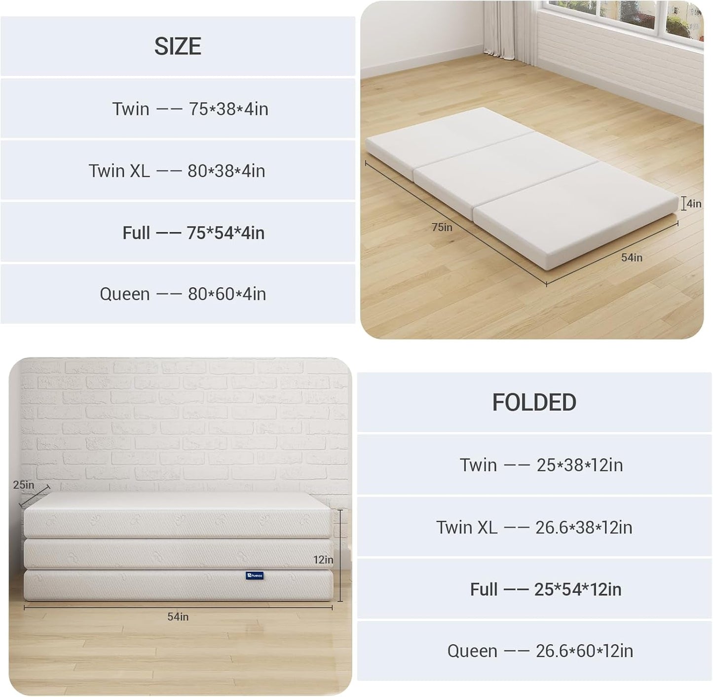 Queen Size Trifold Folding Mattress for Travel Comfort