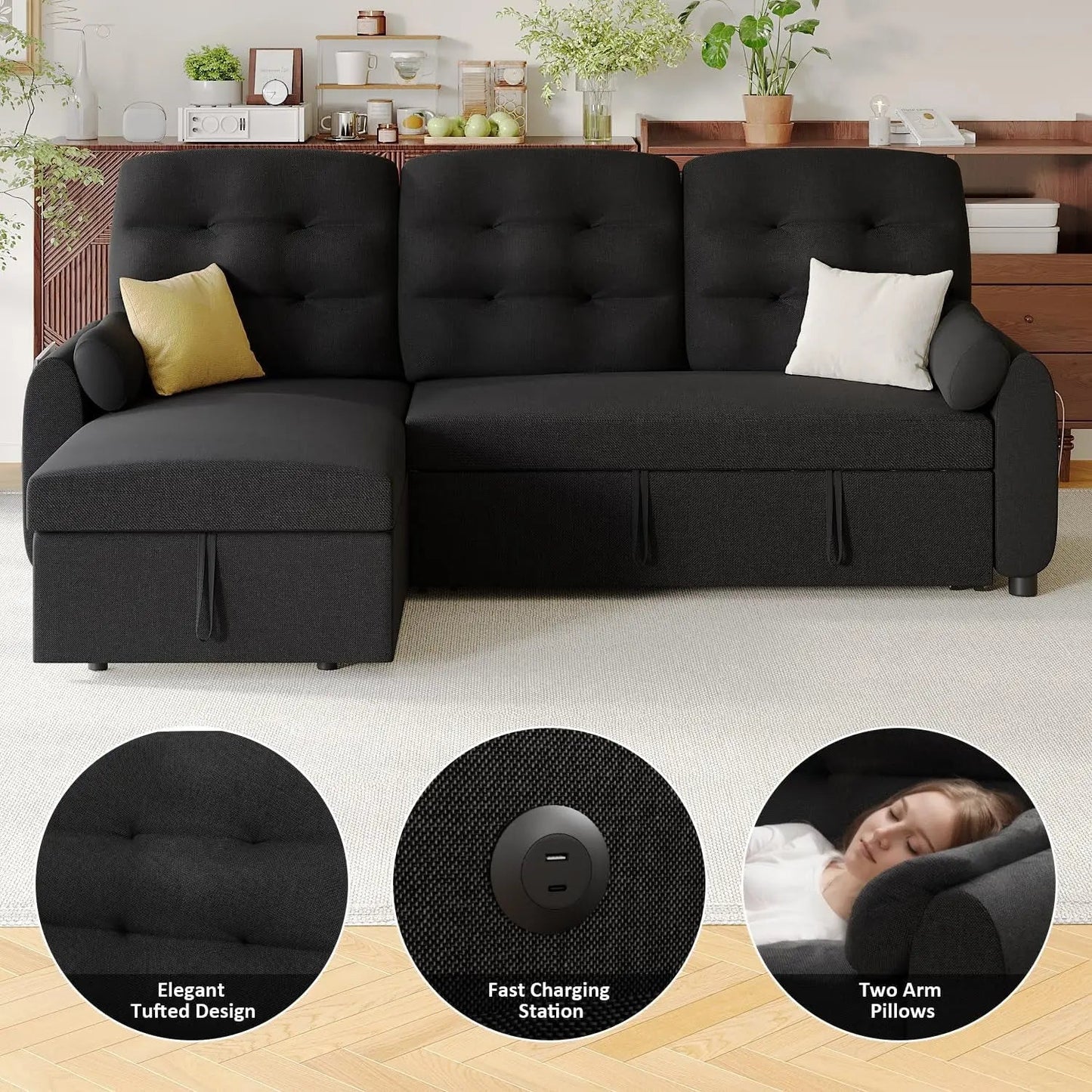 86Inch Convertible Sleeper Sectional With USB Ports - Get it from Bo