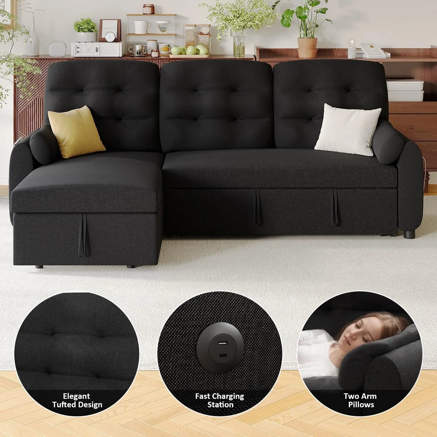 86Inch Convertible Sleeper Sectional With USB Ports - Get it from Bo
