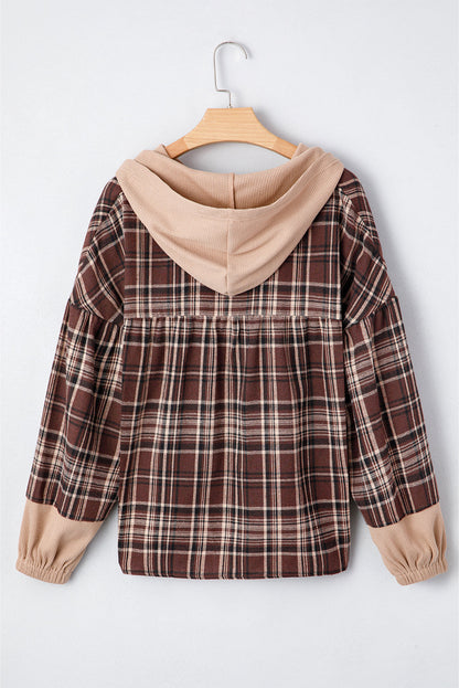 Lauren Plaid Patchwork Long Sleeve Hooded Top