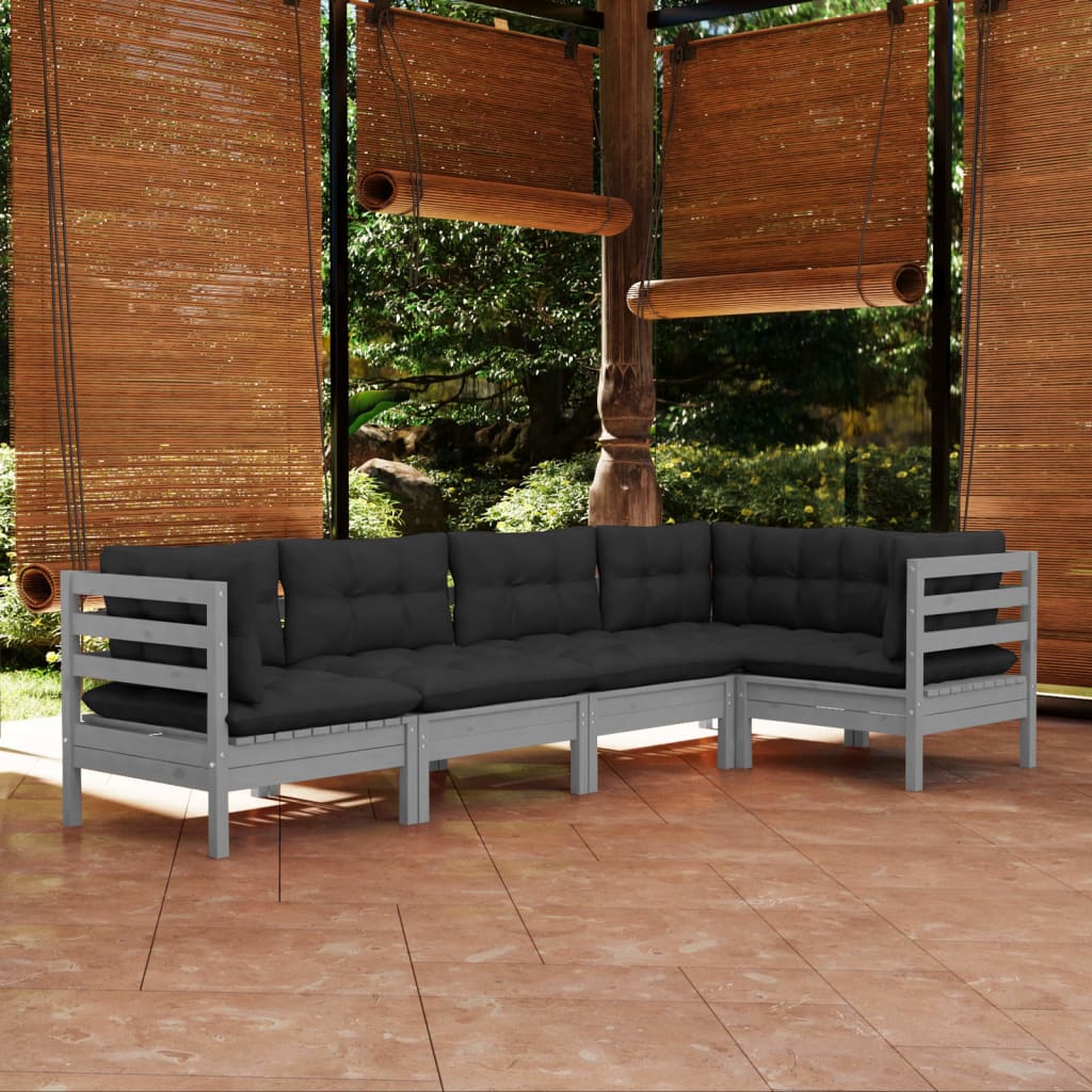 Solid Pinewood Patio Lounge Set 5 Piece with Cushions Multi Colors VidaXL