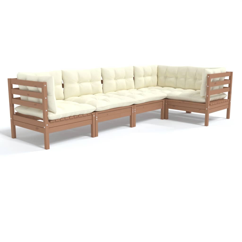 Solid Pinewood Patio Lounge Set 5 Piece with Cushions Multi Colors VidaXL