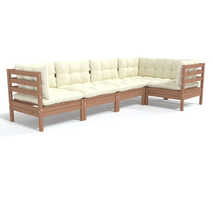 Solid Pinewood Patio Lounge Set 5 Piece with Cushions Multi Colors VidaXL