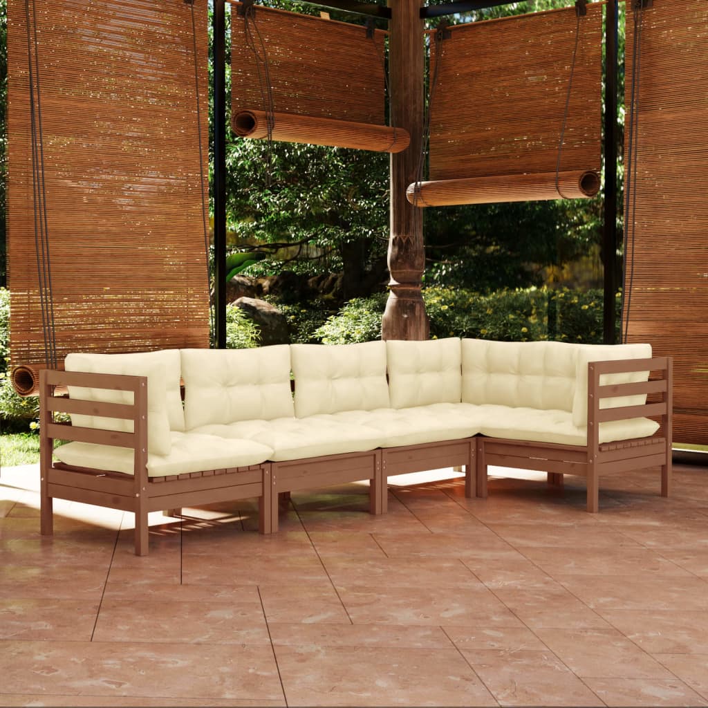 Solid Pinewood Patio Lounge Set 5 Piece with Cushions Multi Colors VidaXL