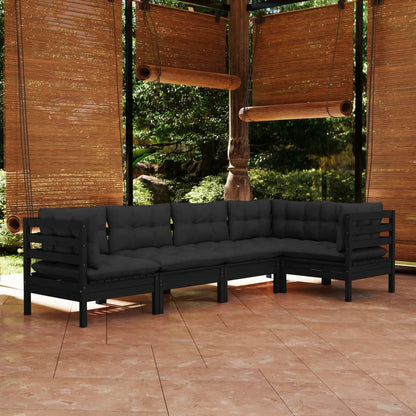 Solid Pinewood Patio Lounge Set 5 Piece with Cushions Multi Colors VidaXL