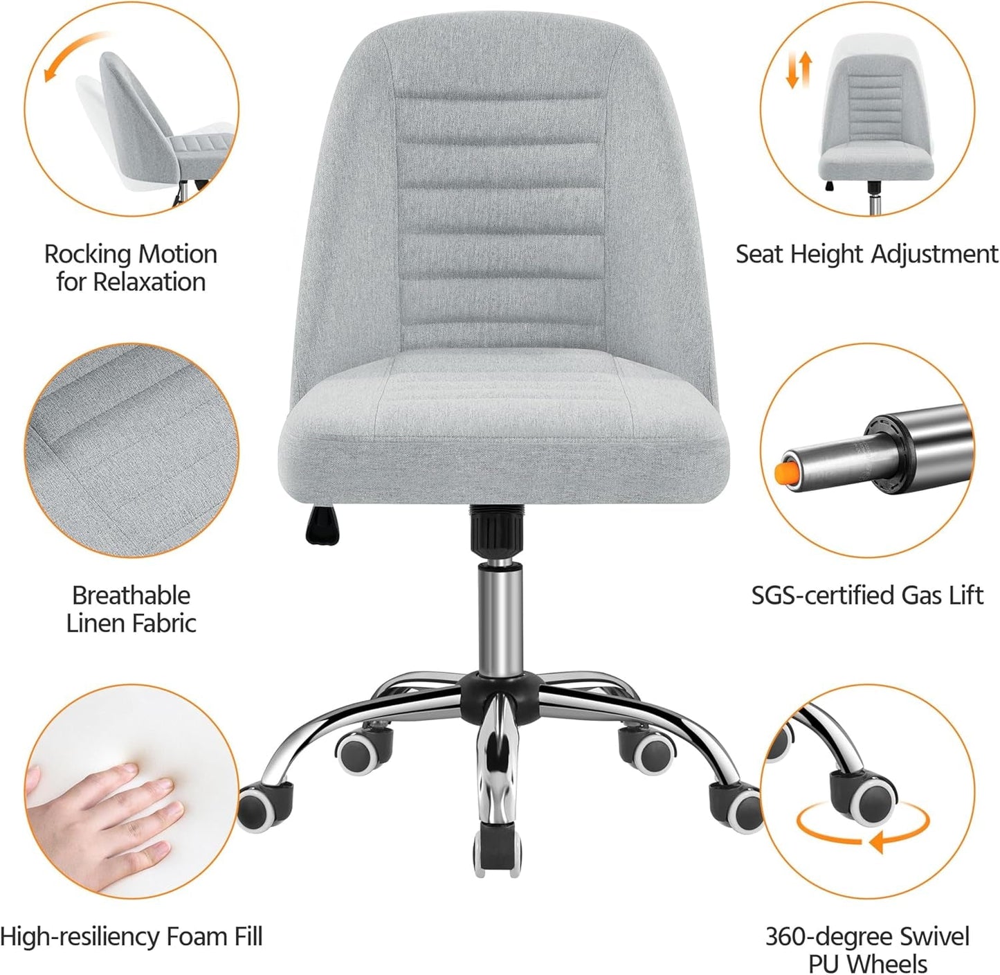 Linen Office Desk Chair With Rolling Wheels For Home Office