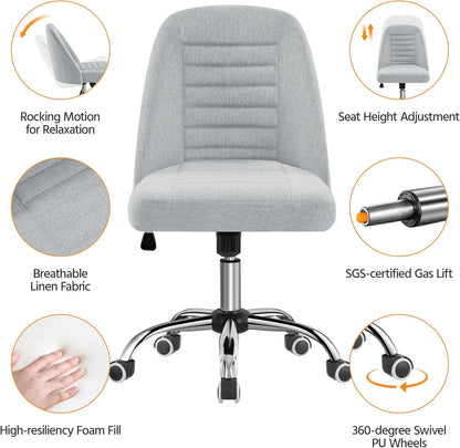 Linen Office Desk Chair With Rolling Wheels For Home Office