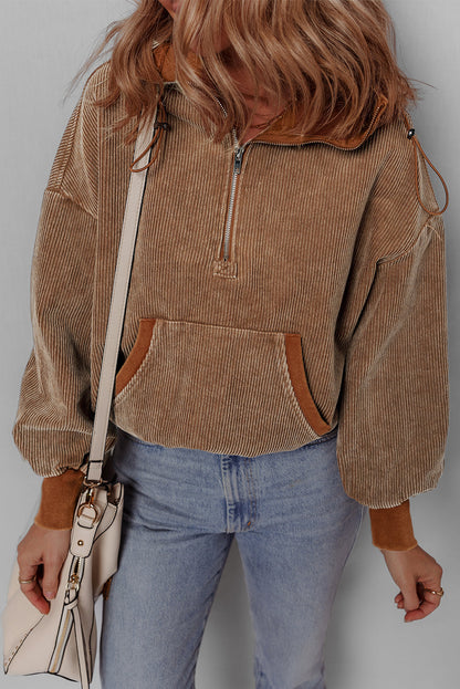 Abigail Kangaroo Drawstring Corduroy Hoodie