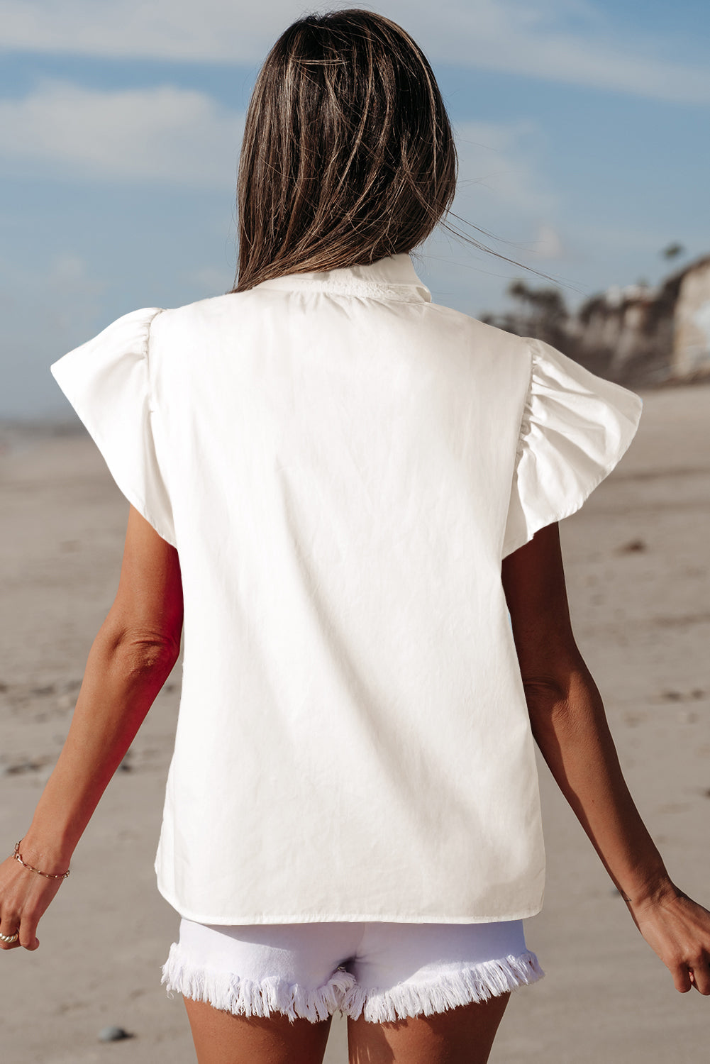 Noor Half Button Lace Flutter Sleeve Blouse