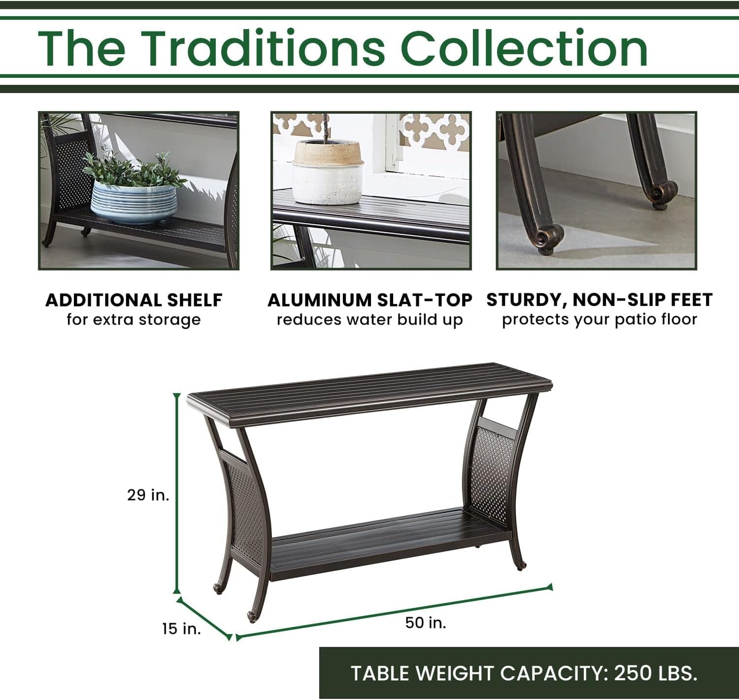 Elegant 50 Inch Outdoor Console Table with Shelves ShipItFurniture