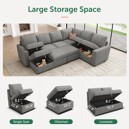 Modular Sectional Sleeper Sofa U Shaped Warm Grey Set ShipItFurniture