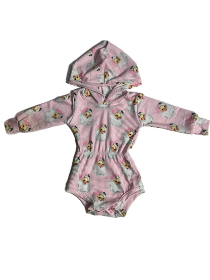 Pink santa Ribbed Hooded romper - Get it from Bo