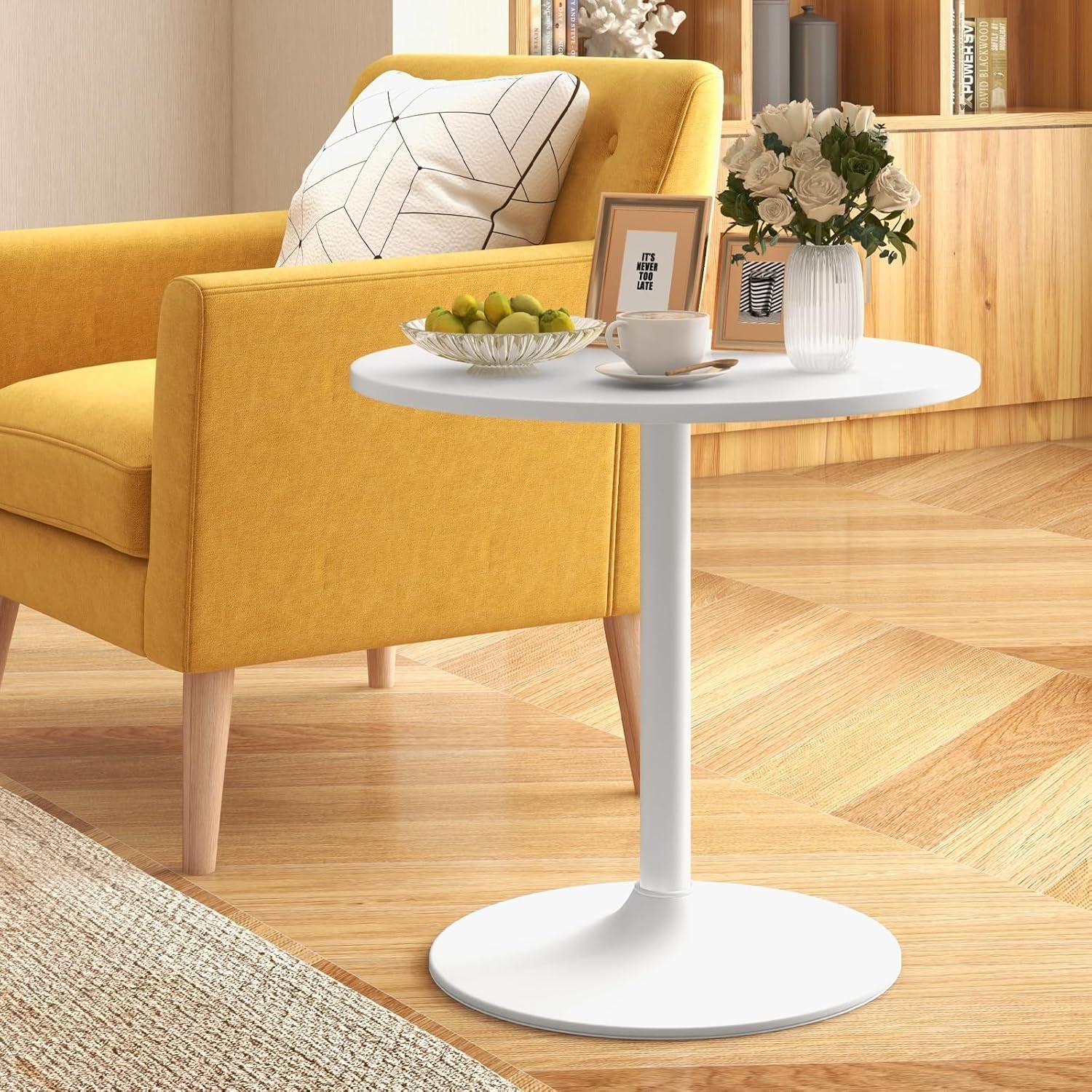 Round Height-Adjustable White Bistro Table Bar Home ShipItFurniture