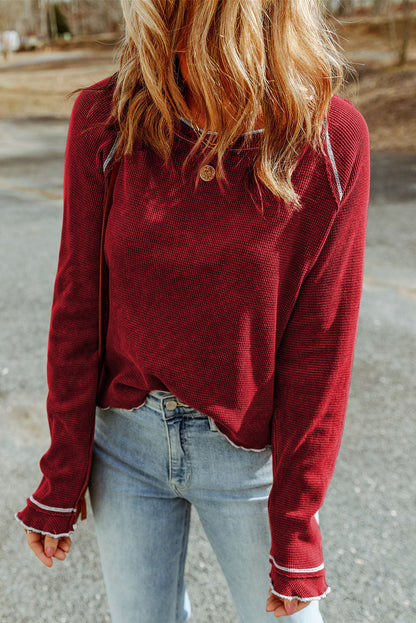 Daisy Textured Round Neck Long Sleeve Top