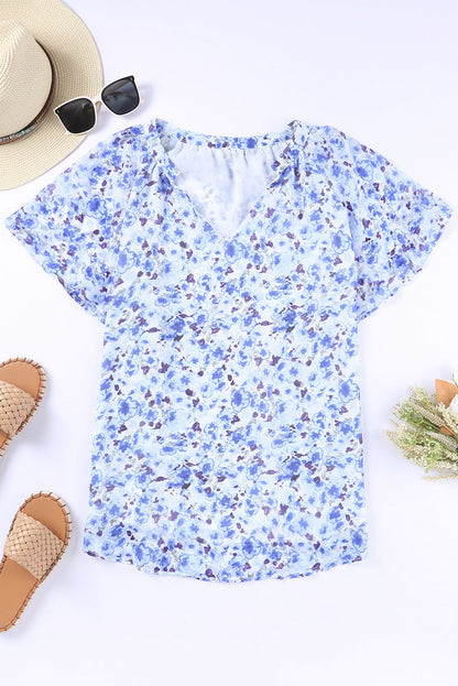 Ellie Flutter Sleeve V Neck Floral Blouse