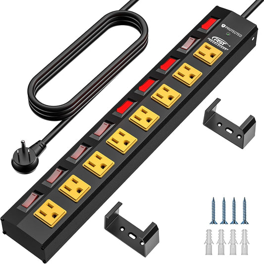 CRST 8 Outlet Metal Surge Protector Power Strip with Individual Switches, 15A Circuit Breaker 1200 Joules Protection 6FT Extension Cord and Mountable Kits Included - Get it from Bo