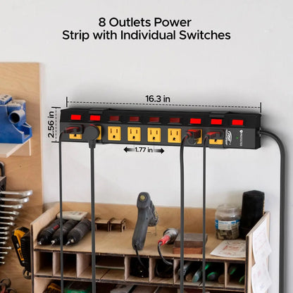 CRST 8 Outlet Metal Surge Protector Power Strip with Individual Switches, 15A Circuit Breaker 1200 Joules Protection 6FT Extension Cord and Mountable Kits Included - Get it from Bo