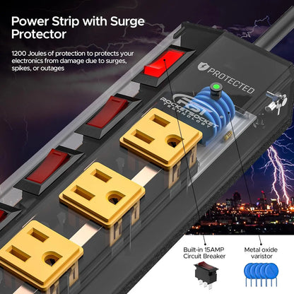 CRST 8 Outlet Metal Surge Protector Power Strip with Individual Switches, 15A Circuit Breaker 1200 Joules Protection 6FT Extension Cord and Mountable Kits Included - Get it from Bo