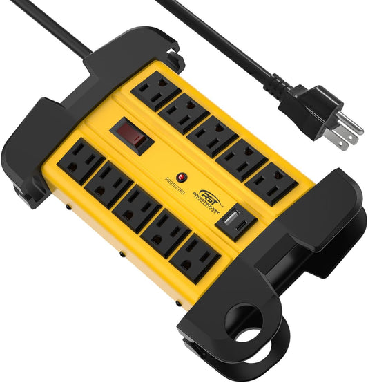 CRST Heavy Duty Surge Protector Power Strip with USB-C Port 8-Outlet Wider Spaced Mountable Metal Power Bar with Long Extension Cord 15A Circuit Breaker 1350 Joules Protection Rocket Socket Technology