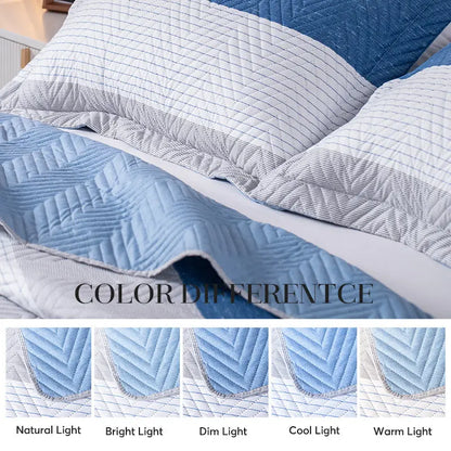 Kasentex Lightweight Reversible Stripe Quilt Set Bedding- Sky Blue and Ivory White, Room Decor, Graduation Gifts, Father's Day Gift Kasentex