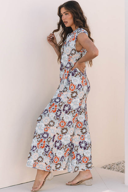 Kylee Floral Sleeveless Buttoned Wide Leg Jumpsuit