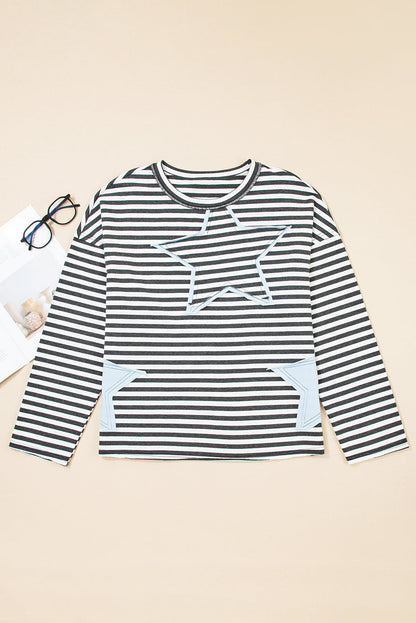 Morgan Stripe Starry Patch Casual Knit Top