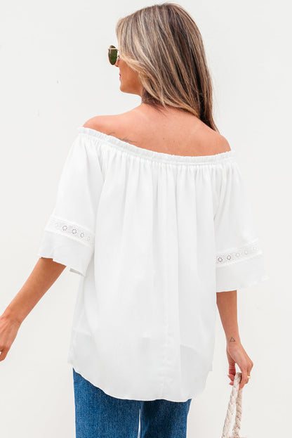 Bellamy Frilly Off Shoulder Lace Insert Sleeve Textured Blouse
