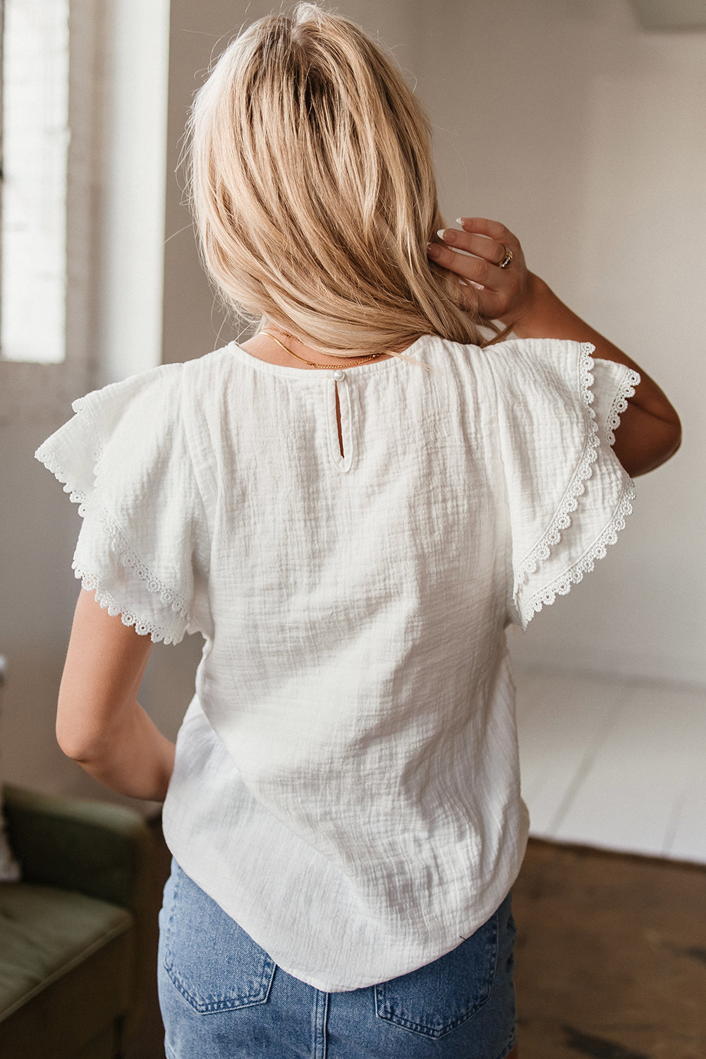 Soraya Crinkled Layered Ruffled Flutter Sleeve Blouse